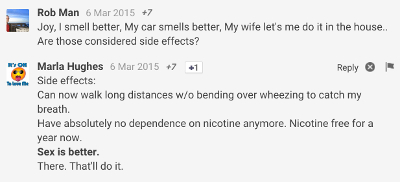 Positive side effects of ecigs discussed on G+. 