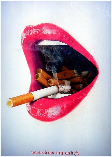 A mouth is used as an ashtray in this stop smoking poster.