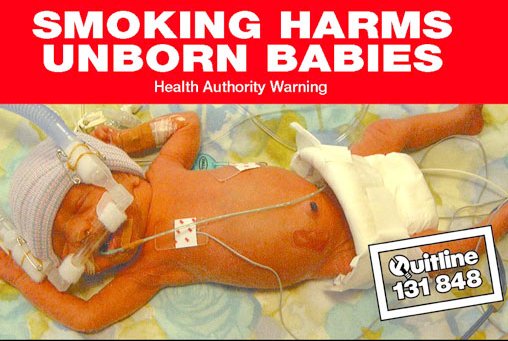 An image of a premature baby on a quit smoking ad.