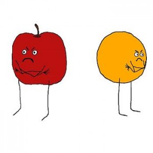 Cartoon orange and apple. 
