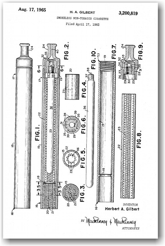 A patent by Herbert A Gilbert for the smokeless cigarette. 