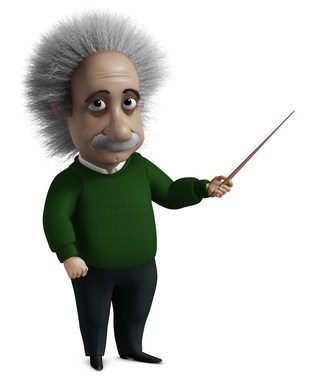 3D representation of Albert Einstein with ruler in hand. 