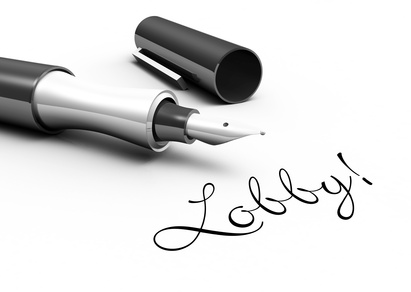 Pen with word "lobby" written in black italics.