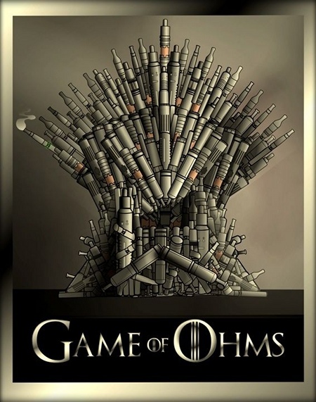 Stack of ecigs with text: Game of Ohms!