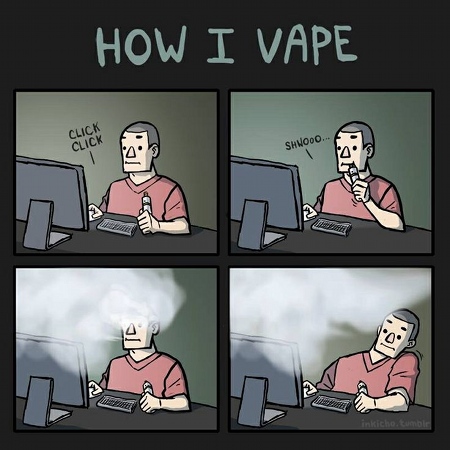 Cartoon of map vaping - and then obscuring computer with vaper. 