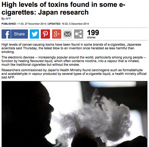 Ecigs contain more carcinogens than cigs claim from Daily Mail.