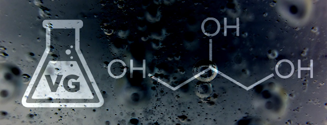 Bottle Vegetable Glycerine with chemical formula on dark background. 