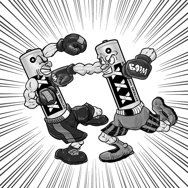 Illustration of 2 batteries boxing with each other