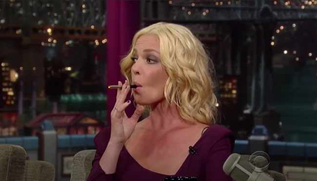 Katherine Heigl vaping on a chat show