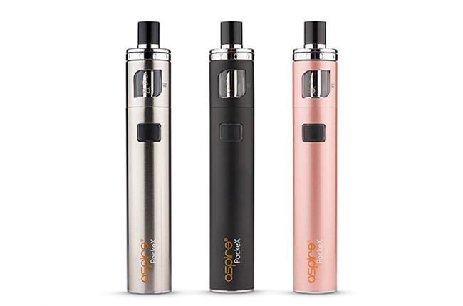 Aspire PockeX in different colours. A great choice for heavy smokers who miss the throat hit from cigarettes. 