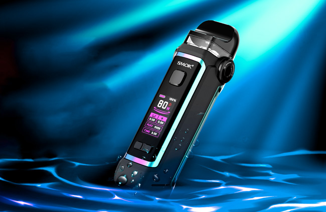 Image of Smok IPX 80 Vape Device on Blue background and water