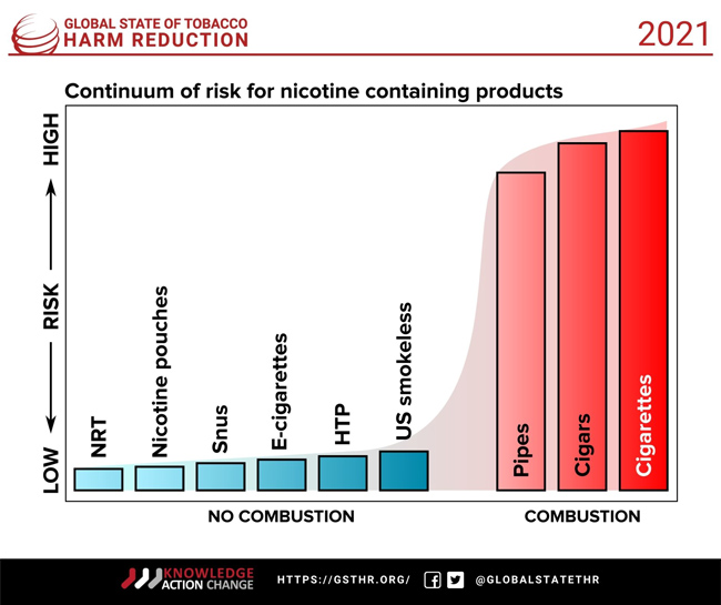 Graph illustrating differences between risk of combustion and no combustion products