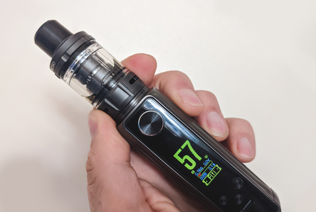 Vaporesso Target device held in hand. 