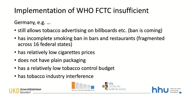 Implementation of WHO FCTC insufficient