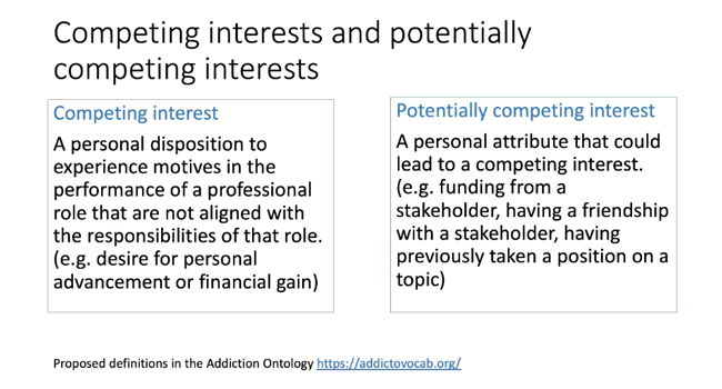 Competing interests and potentially competing interests