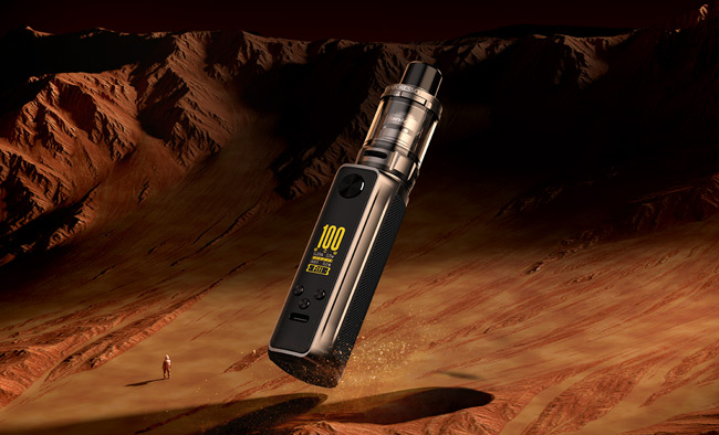 The Vaporesso Target 100 against a dark background. 