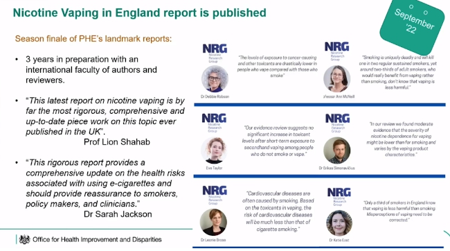Quotes on the Nicotine Vaping in England report. 
