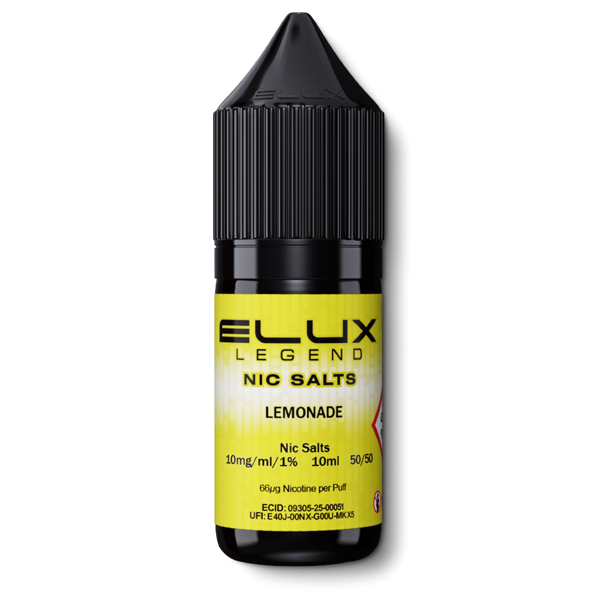Elux Legend nic salts lemonade flavour e-liquid bottle on a white background