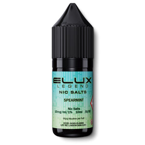 Elux Legend nic salts spearmint flavour e-liquid bottle on a white background