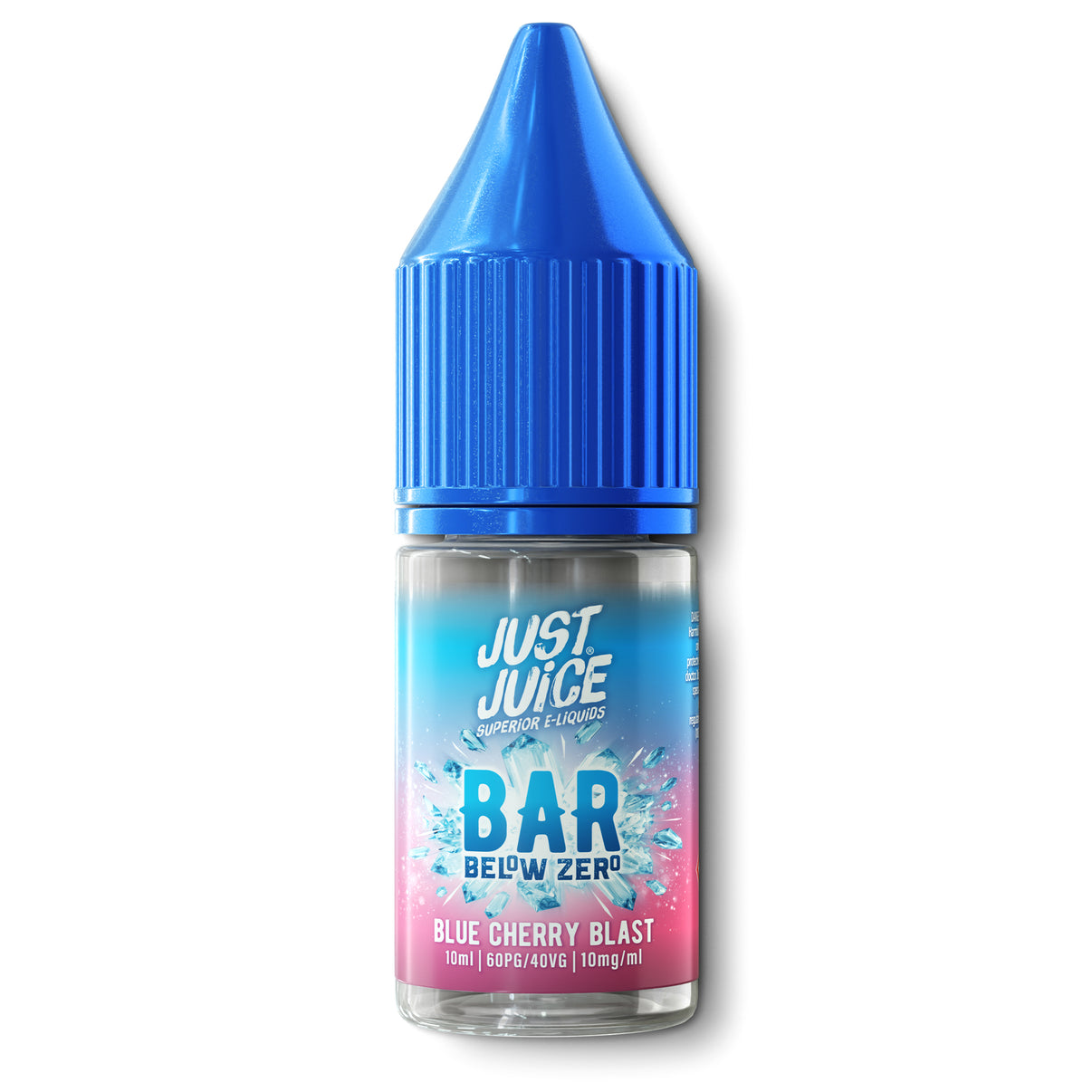 Bottle of Just Juice Bar Below Zero blue cherry blast nic salt