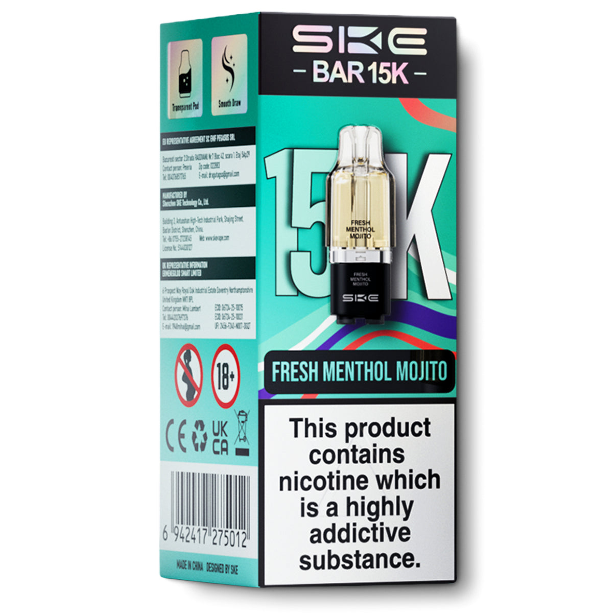 SKE Bar 15K pods fresh menthol mojito flavour
