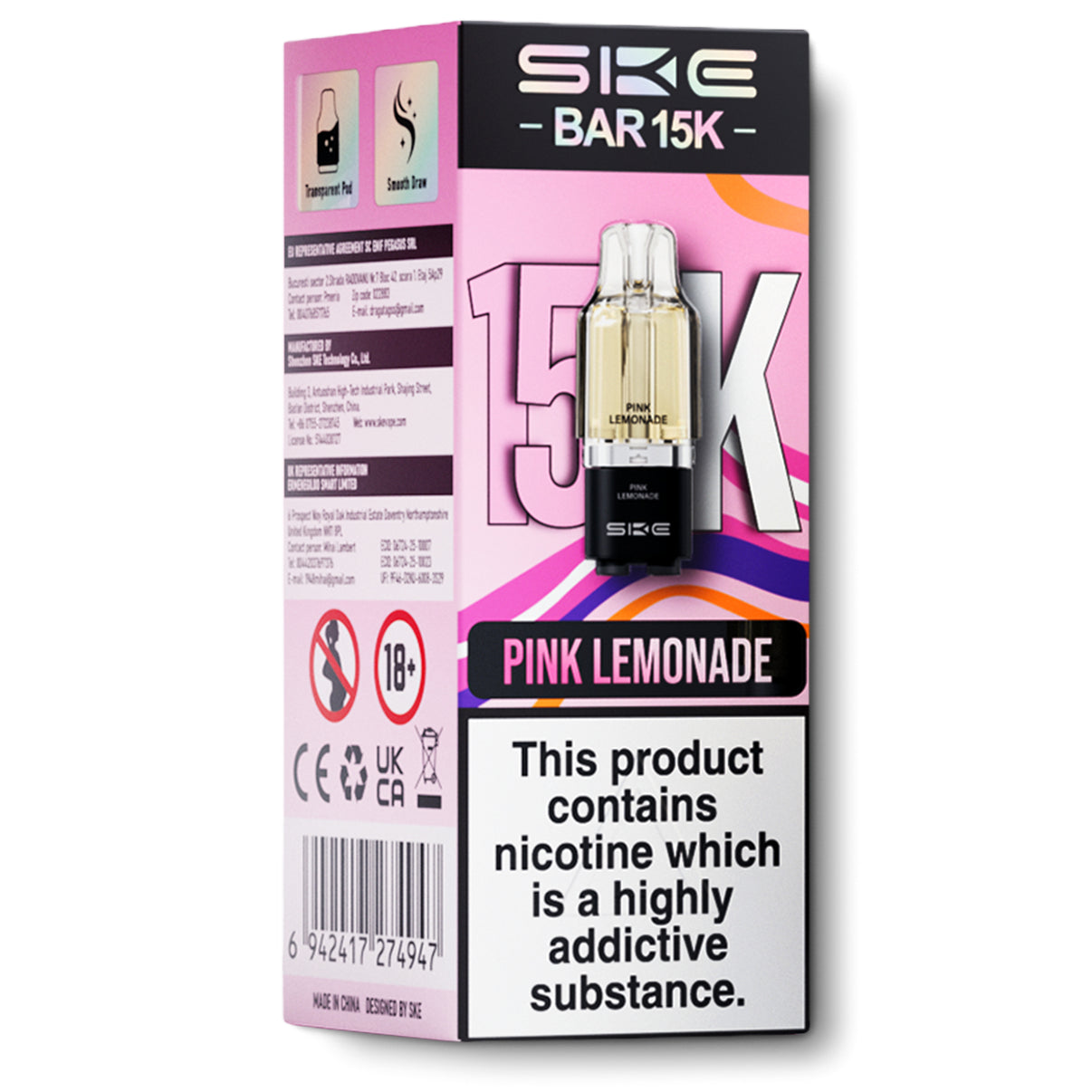 SKE Bar 15K pods pink lemonade flavour