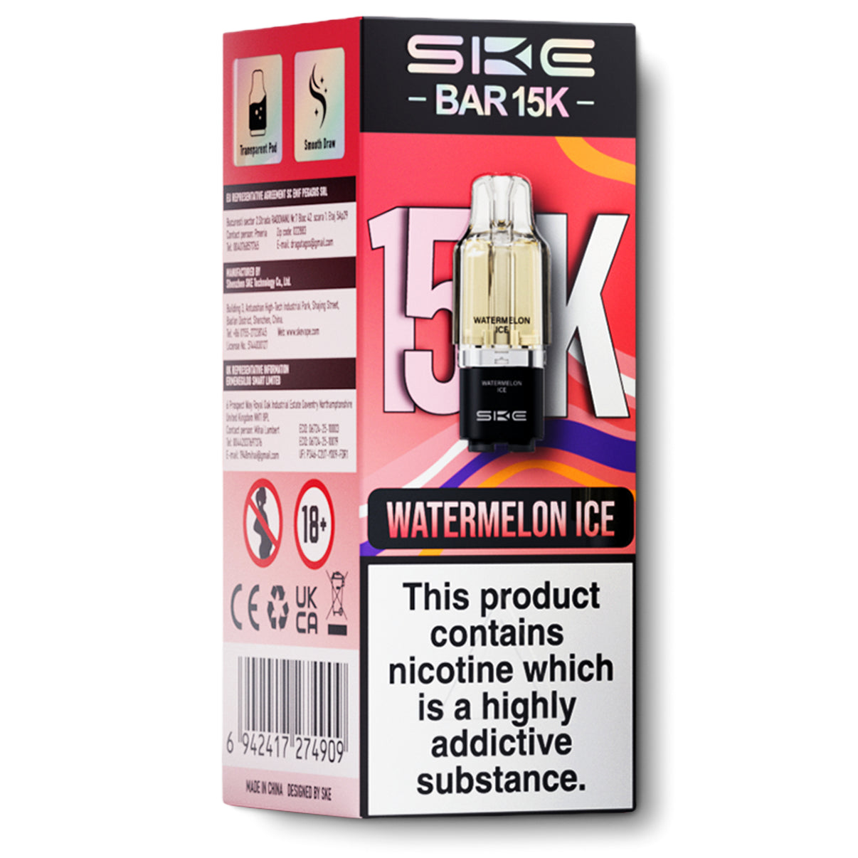 SKE Bar 15K pods watermelon ice flavour